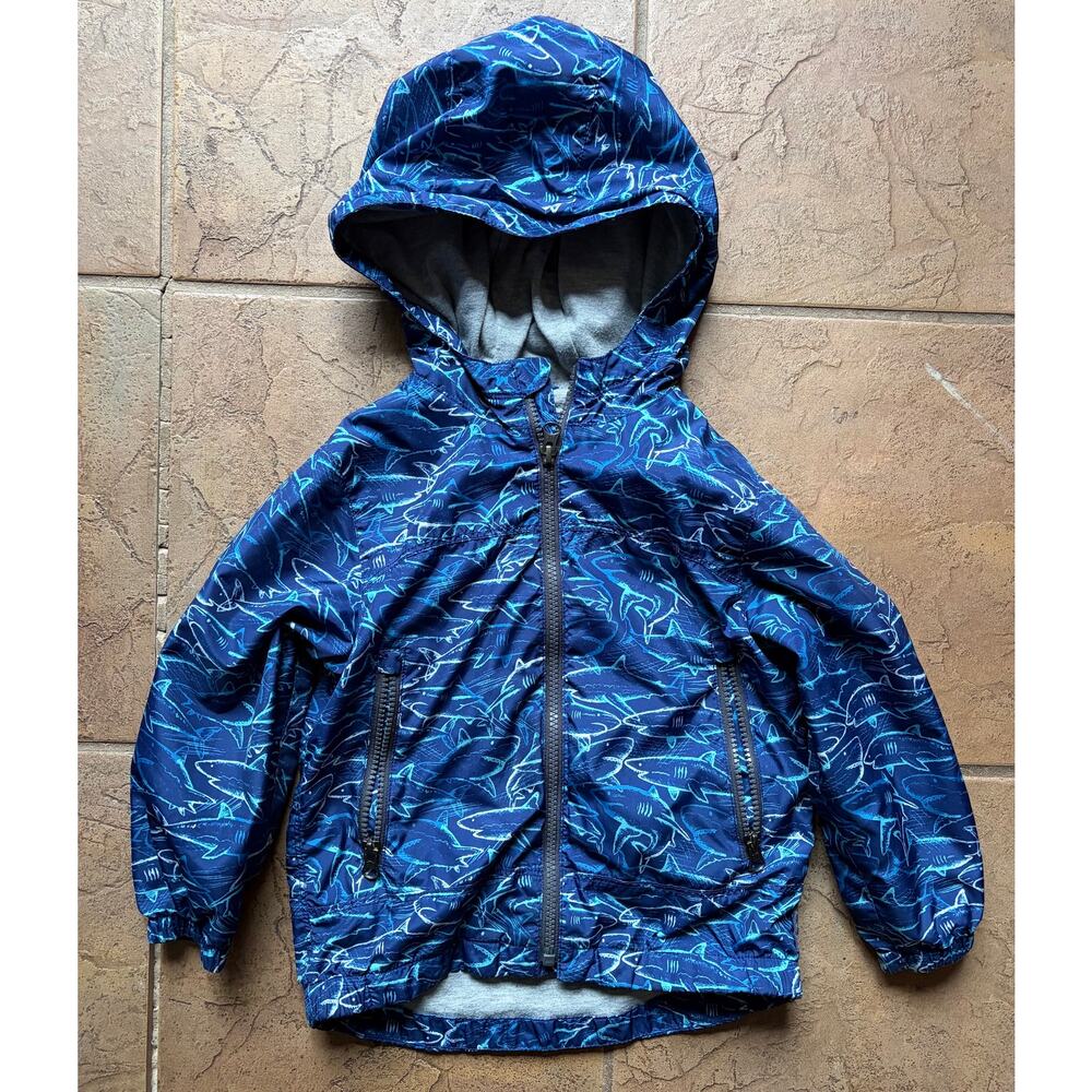 Baby GAP Shark Print Hooded Jacket Toddler Size 4 Years Blue Zip Up